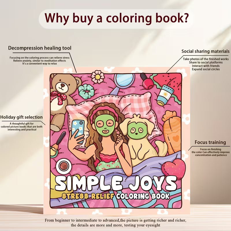 Coloring Book for Adults - Stress-Relieving Doodle Book | Includes 24 Pages of Soothing Pattern Scenes | Simple Joys Cozy Home Decor DIY Hand-Painting | Creative Gift | Cost-Effective Parent-Child Interactive Activity | Suitable