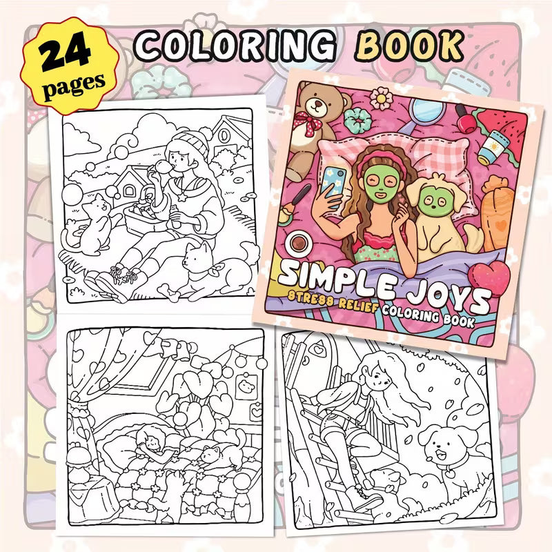 Coloring Book for Adults - Stress-Relieving Doodle Book | Includes 24 Pages of Soothing Pattern Scenes | Simple Joys Cozy Home Decor DIY Hand-Painting | Creative Gift | Cost-Effective Parent-Child Interactive Activity | Suitable